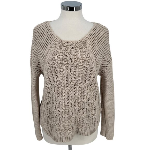 Reiss Open Knit Scoop Neck Beige Cableknit Sweater Size Large - Picture 1 of 13
